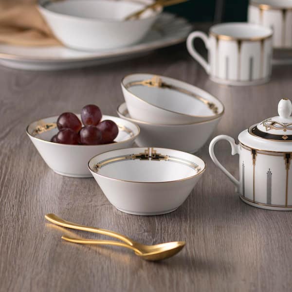 Empire Gold 5 in. 9 fl. oz. (Gold) Porcelain Fruit Bowls, (Set of 4)