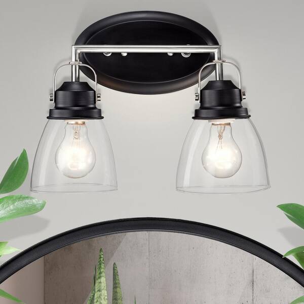 Edvivi 13.5 in. 2Light Black and Brushed Nickel Vanity Light with Clear Glass Shades EW6125