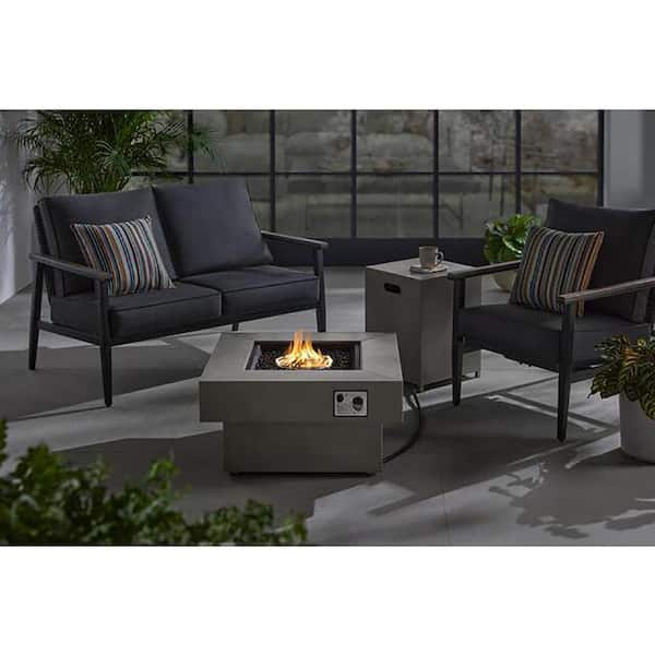 Home Decorators Collection Rutherford Grey Concrete 30 in. Square Low Profile Steel Gas Fire Pit with Tank Holder