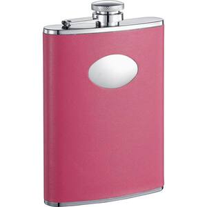 Britney Hot Pink Leather Stainless Steel 8 oz. Hip Flask