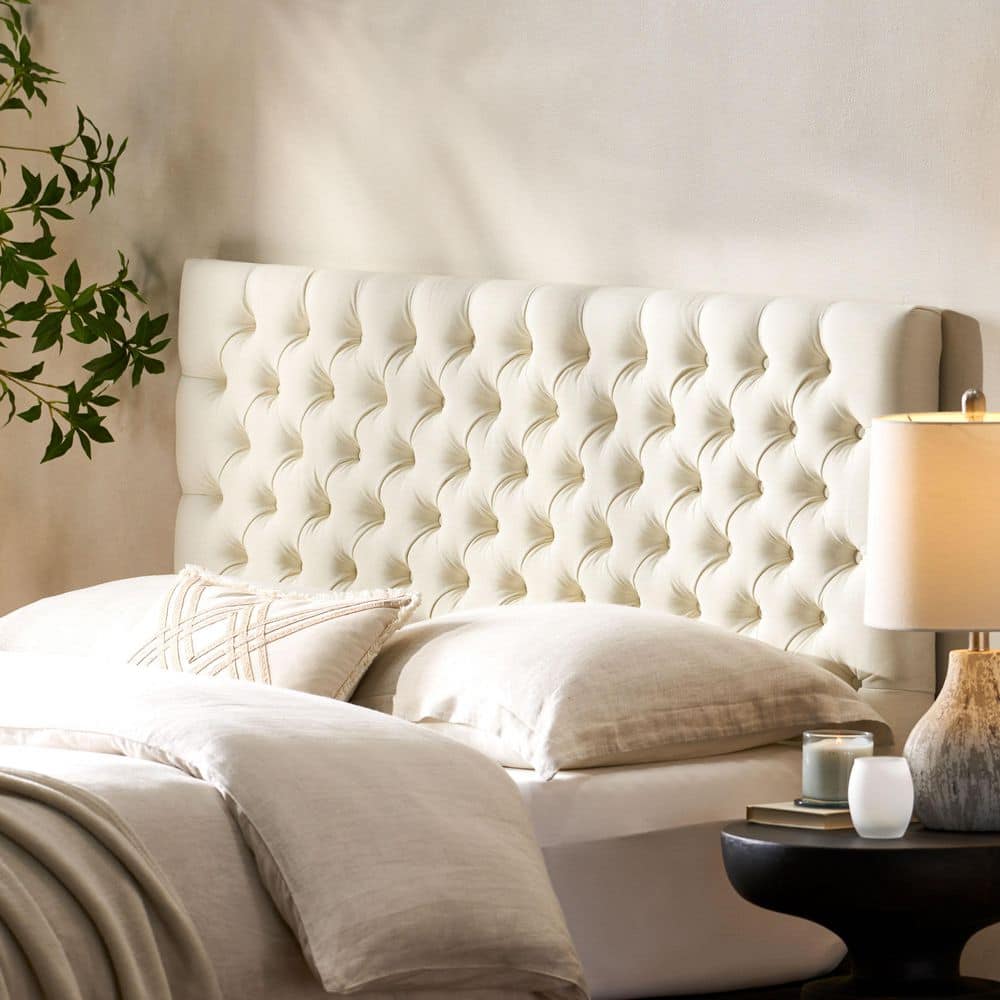 Charcoal Grey Button-Tufted Upholstered Queen Headboard Type with Adjustable Solid Wood and Durable Metal Legs