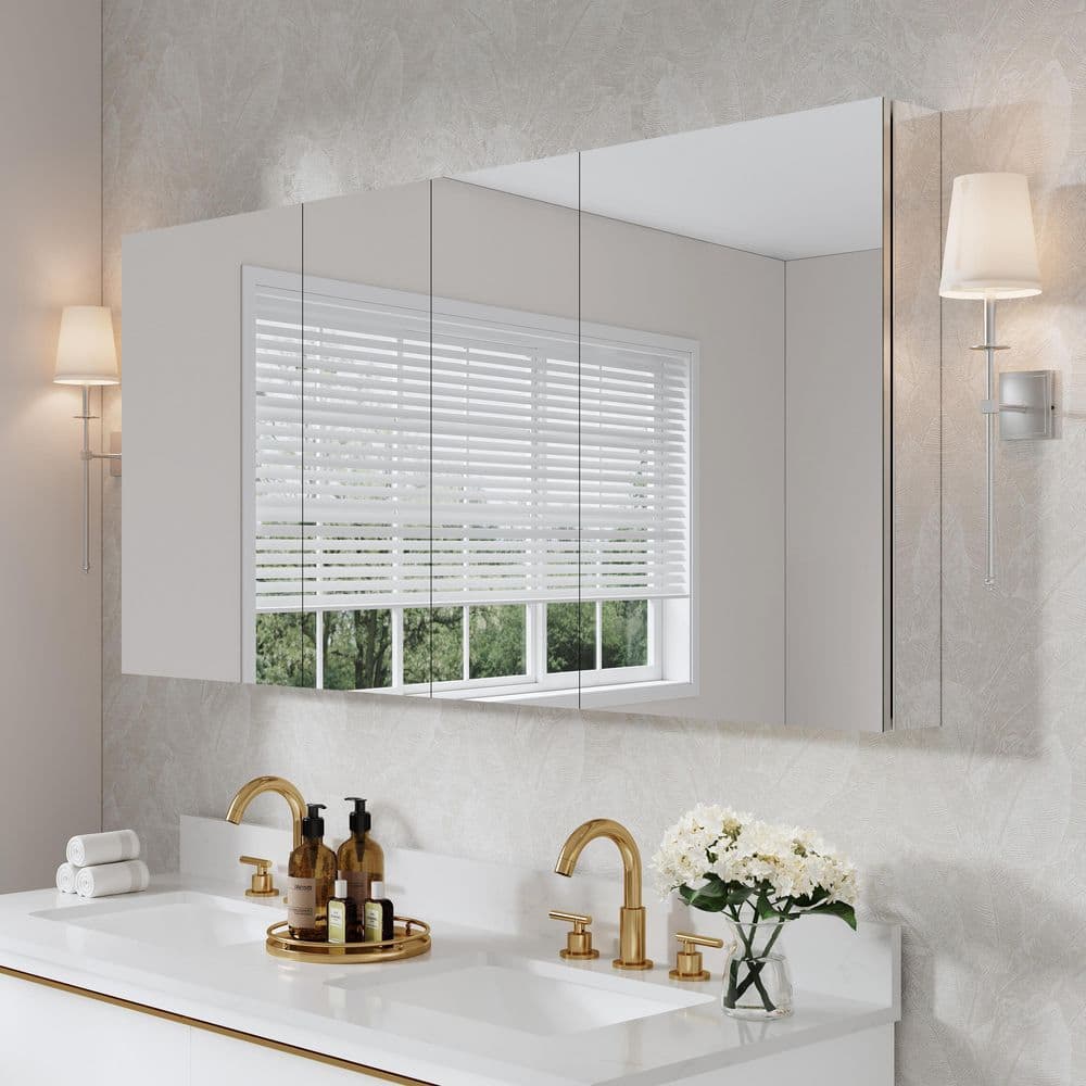 ROSA 64 in. W x 30 in. H Rectangular Tri-View Aluminum Medicine Cabinet with Mirror Combo Set, Blum Hinge, Soft Close price history on PriceWatchPro