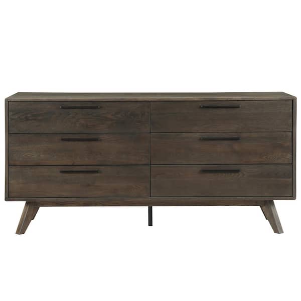 Armen Living Astoria 6-Drawer Dark Brown Solid Oak Dresser 31 in. x 63 in. x 18 in.
