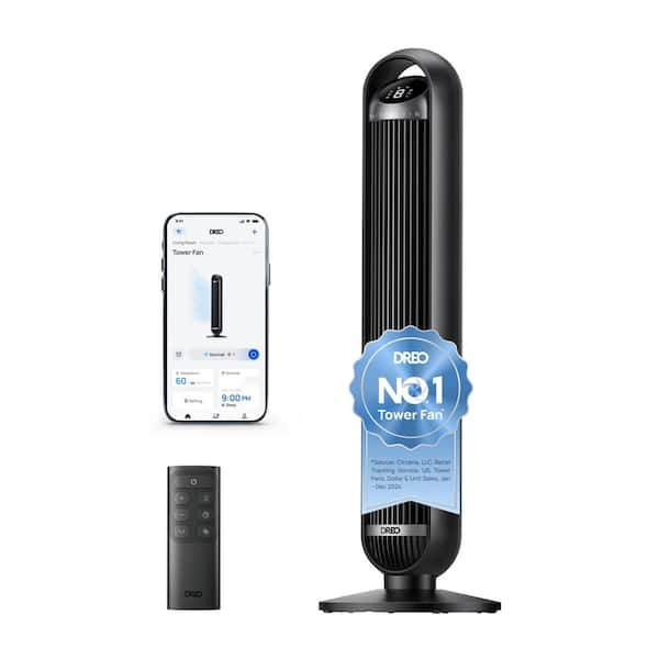 36 in. Smart Tower Fan, 8 Speed, DC Motor, 25 DB Quiet, 90° Oscillating with Remote and Wi-Fi Voice Control in Black