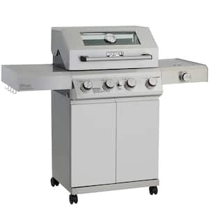 Mesa 4-Burner Propane Gas Grill in Stainless Steel with Clear View Lid, Side Burner and LED Controls