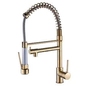 Commercial Pull Down Kitchen Sink Faucet Single Handle Polished Gold Kitchen Faucets with Sprayer 1 Hole Brass Taps