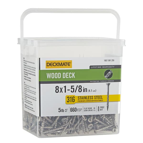 DECKMATE Marine Grade Stainless Steel #8 X 1-5/8 in. Wood Deck Screw 5lb (Approximately 660 Pieces)