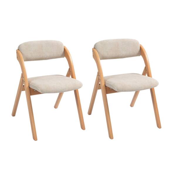 HOMEFUN Folding Wooden Stackable Dining Chairs with Camel Padded Seats (Set of 2) HFHDOF058CL
