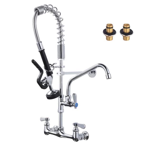 AVITAS 25" Ht Triple Handles Commercial Brass Pull Down Sprayer Kitchen Faucet Pre-Rinse Sprayer and 9.6" Swing Spout in Chrome
