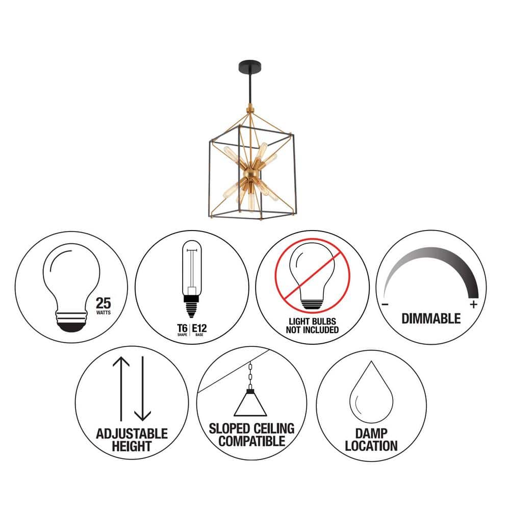 Aged Brass and Black 9-Light Sputnik Chandelier