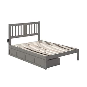 Tahoe Grey Full Solid Wood Storage Platform Bed with USB Turbo Charger and 2 Drawers