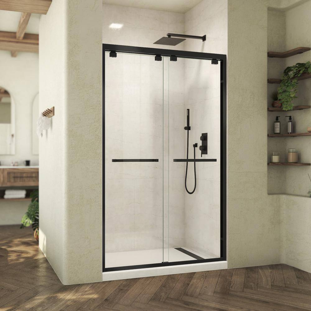 Abbey 48 in. Matte Black Frameless Sliding Shower Door