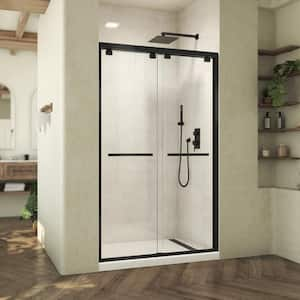 Abbey 44 in. to 48 in. W x 76 in. H Frameless Sliding Bypass Shower Door in Matte Black