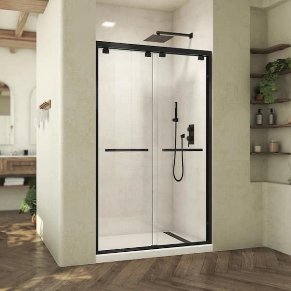 DreamLine Abbey 44 in. to 48 in. W x 76 in. H Frameless Sliding Bypass Shower Door in Matte Black