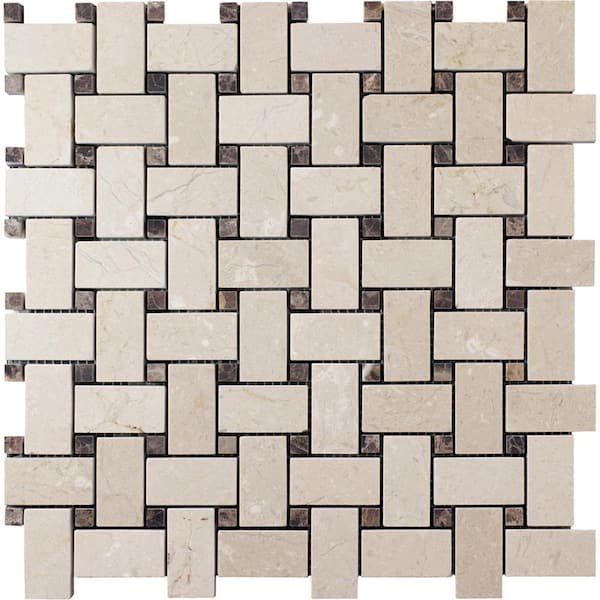 Apollo Tile Beige 4 in. x 5 in. Polished Marble BasketWeave Mosaic Floor and Wall Tile Sample (0.13 sq. ft./Piece)