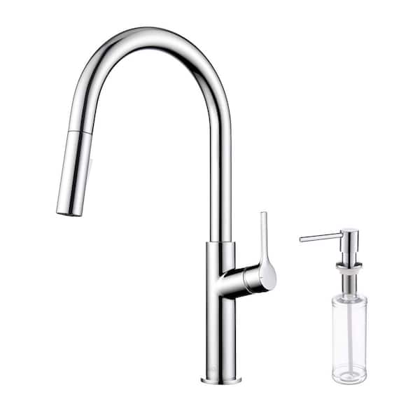 Fusion-T Single Handle Pull Down Kitchen Sink Faucet with Soap Dispenser-Chrome