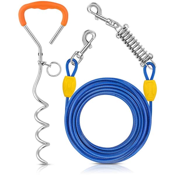 30 ft. Heavy Duty Tie-Out Dogs Cable with16 in. Ground Stake for Yard Camping and Beach, Blue