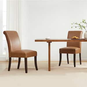 Tethys Saddle Brown Faux Leather Parsons Chair (Set of 2)