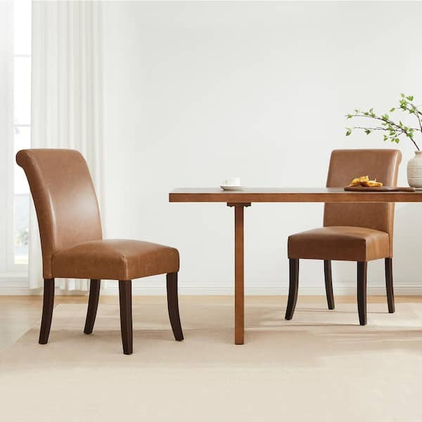 Spruce & Spring Tethys Saddle Brown Faux Leather Parsons Chair (Set of ...