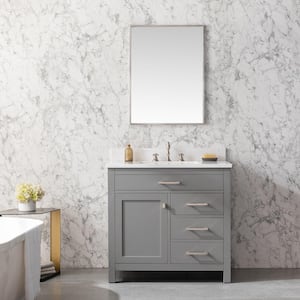 Jasper 36 in. W x 22 in. D Bath Vanity in Gray with Engineered Stone Vanity in Carrara White with White Sink
