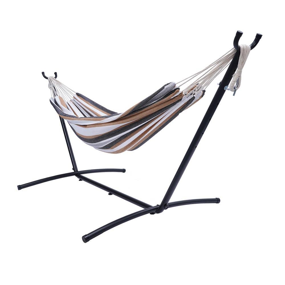SERGA 9 ft. Brown Brazilian Cotton Double Hammock with Steel Bracket