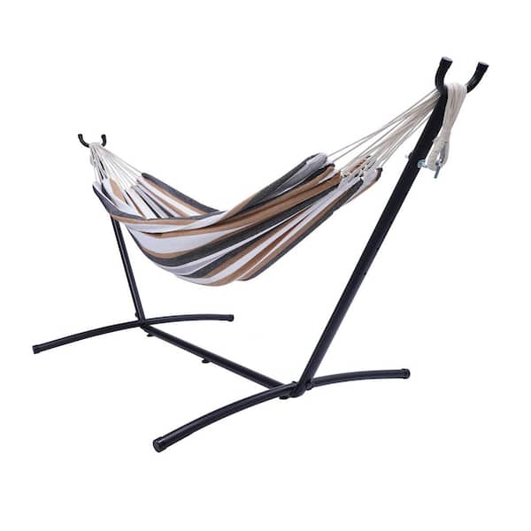 Unbranded SERGA 9 ft. Brown Brazilian Cotton Double Hammock with Steel Bracket