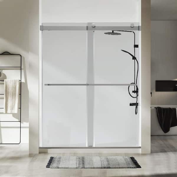 Satico 60 in. W x 74 in. H Double Sliding Frameless Shower Door in Chrome with Clear Glass