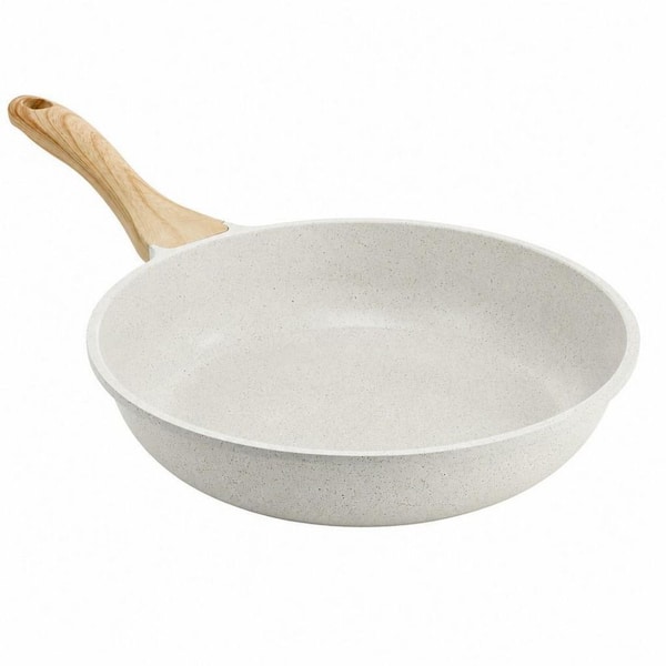 Medium 9.5 in. White Ceramic Non-Stick Omelet Pan with Heat Resistant Handle, Compatible with Induction Cooktops