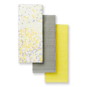 Yellow/Grey Spiral Cotton Kitchen Towel (Set of 3)
