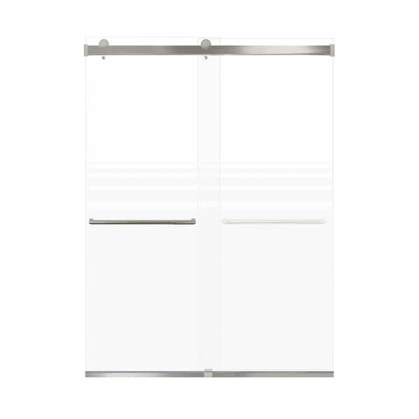 Transolid Brianna 60 in. W x 80 in. H Sliding Frameless Shower Door in Brushed Stainless with Frosted Glass