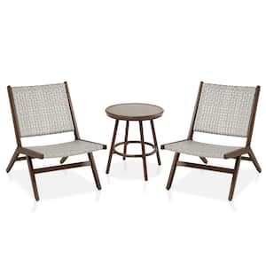 Bingham Hill 3-Piece Light Gray Glass Top Two Chairs with Side Table