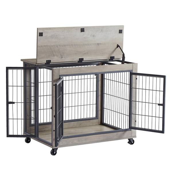 HomLux 41 in. L x 24 in. W x 36 in. H Furniture Style Dog Crate w/360-Degree Swivel & Height Adjustable Eating Rack and Dog Pad