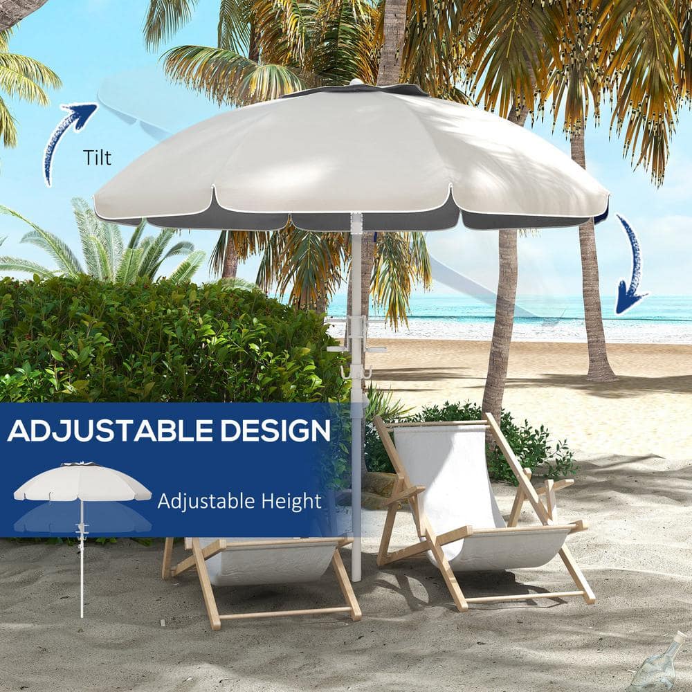 Cream White 5.7 ft Beach Umbrella with Cup Holders and Hooks