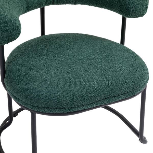 Green Boucle Dining Chairs Set of 2 Mid-Century Modern