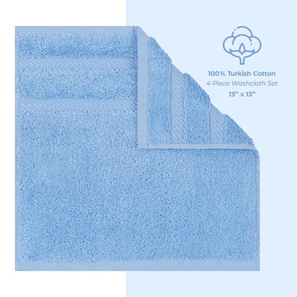 American Soft Linen Washcloth Set 100% Turkish Cotton 4 Piece Face Hand Towels for Bathroom and Kitchen - Sky Blue