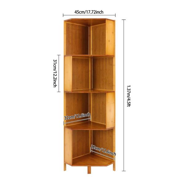 YIYIBYUS Brown 54 in. Tall Bamboo HDF 4-Shelf Bookcase