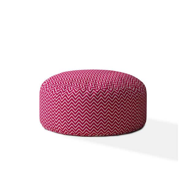 HomeRoots Pink Cotton Round Pouf 20 in. x 24 in. x 24 in. Ottoman ...