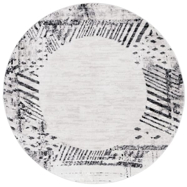 Skyler 7 ft. x 7 ft. Ivory Gray/Black Distressed Border Round Area Rug
