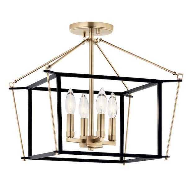 Eisley 16 in. 4-Light Champagne Bronze and Black Hallway Modern Semi-Flush Mount Ceiling Light