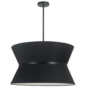 Caterine 4-Light Black Shaded Pendant Light with Black Fabric Shade