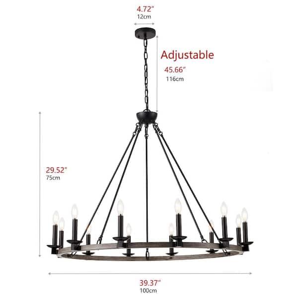 Aiwen Wagon wheel 24-Light Black Industrial LED Dry Rated Chandelier in the  Chandeliers department at