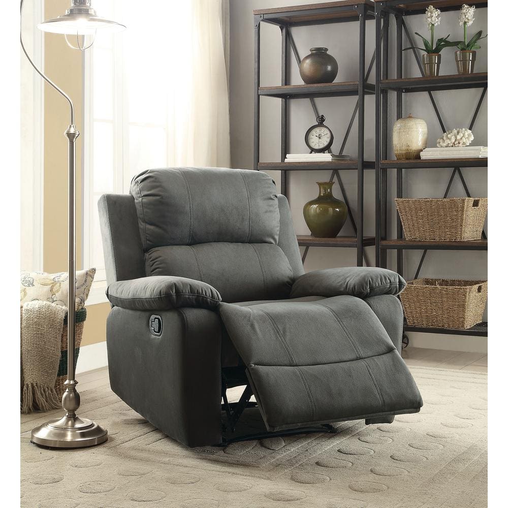 Charcoal Gray Microfiber Recliner with Cushioned Armrests