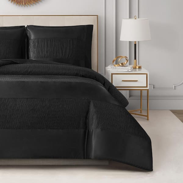 JUICY COUTURE Glam Night 3-Piece Black Microfiber King Duvet Cover Set