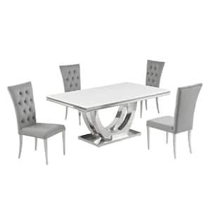 Terracotta Gray/Silver Faux Marble Dining Set (5-Piece)