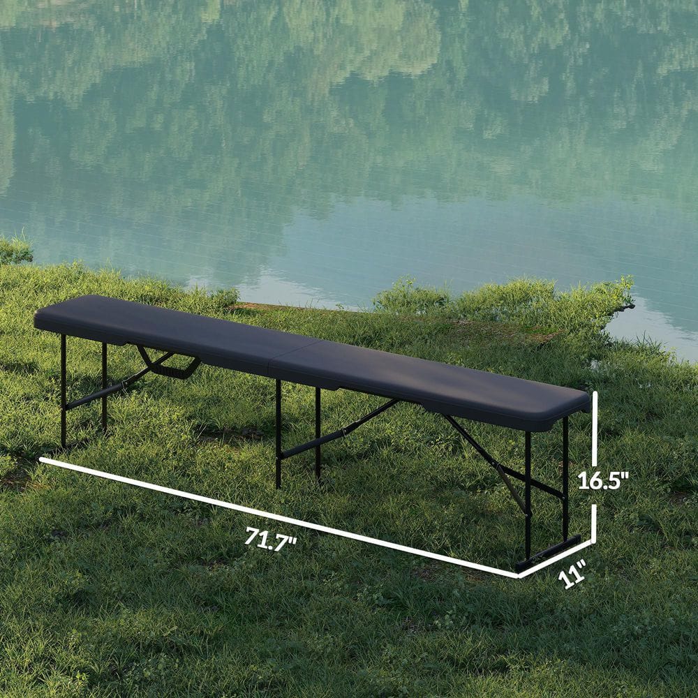 Black 6 ft Folding Portable Benches with HDPE and Powder-Coated Frames