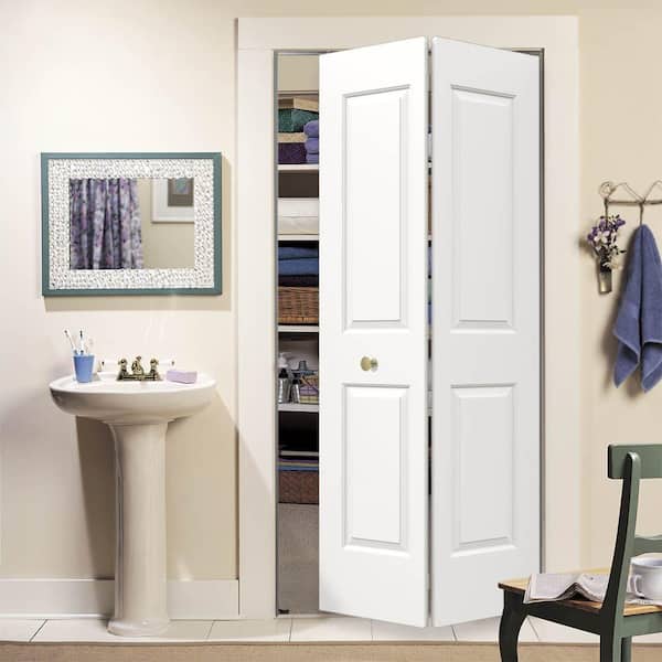32 in. x 80 in. Carrara 2 Panel Hollow Core White Painted Molded Composite Closet Bi-Fold Door