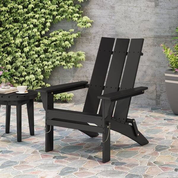 Black Acacia Wood Folding Outdoor Adirondack Chair 0BLK-HFF - The