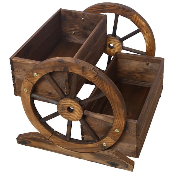 Unbranded Wood Wagon Planter Box with Wheels-2-Tier Garden Planter for Flowers, Herbs, Vegetables, Garden, Balcony Decor