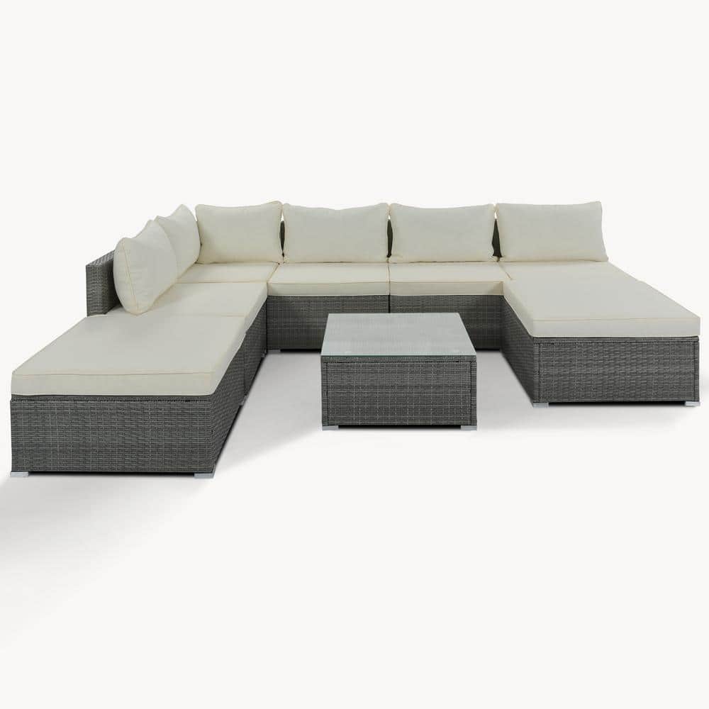 TIRAMISUBEST 8 Piece Wicker Outdoor Patio Rattan Sectional Sofa Set