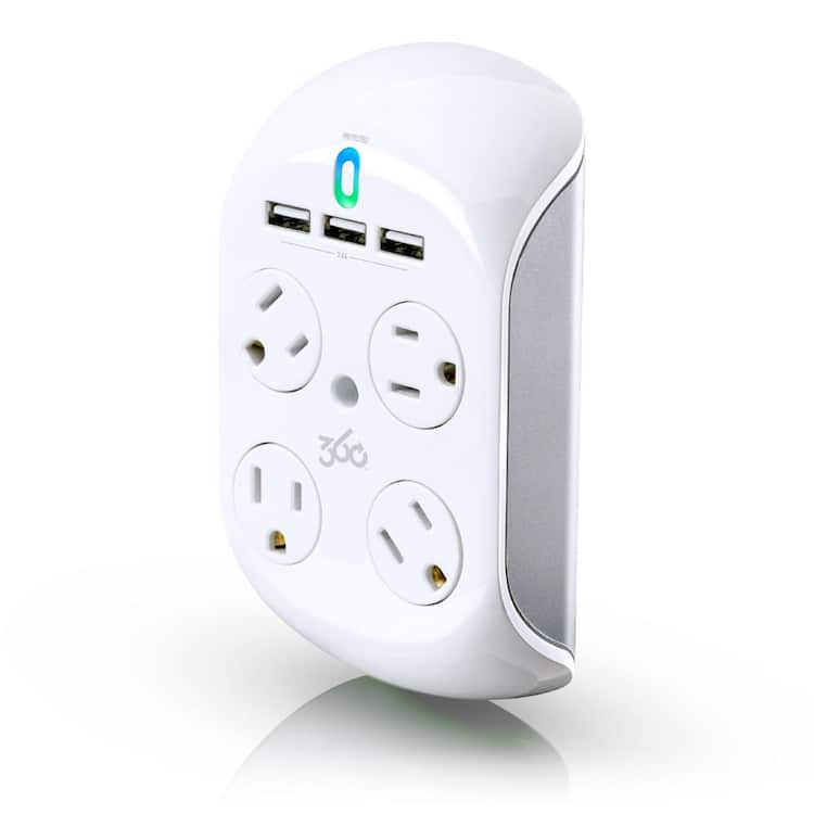 360 Electrical Rotating 4Outlet Surge Protector with 3 USB Home